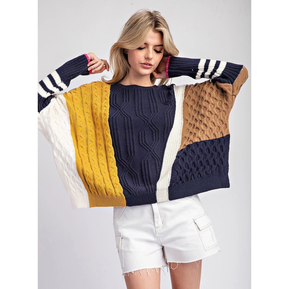 Maeve Anthropologie Colorblock Cable Knit Oversized Sweater 3X Maxamalist Boho